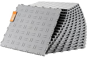 VEVOR Dalles de garage emboîtables, lot de 50, carrelage PP de revêtement de sol garage, 305 x 305 x 13,4 mm, texture double face antidérapante, pour garages, sous-sols, ateliers de réparation, argent