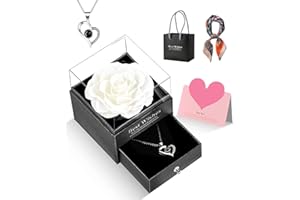 GOICC Wieczna róża z napisem „I Love You”, naszyjnik z różowymi fiołkami, opakowanie upominkowe, prezent na Dzień Matki, urodziny, rocznicę, dla mamy, narzeczonej, żony