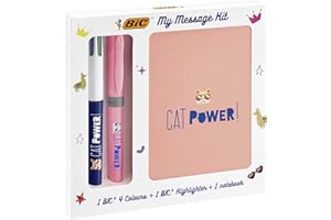 BIC, My Message Kit, Set Cancelleria Cat Power, Penna a Sfera a Scatto 4Colori, Evidenziatore, Agenda, Kit Scrittura Scuola, Università e Ufficio, Idea Regalo, 3 Unità
