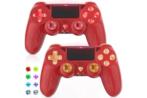 Lapezei 2 Stück Wireless Controller für ps4 Gamepad mit Flash Lighting Bars/Turbo Dual Motor Vibration und 3.5mm Audio Jack/LED/Touch Pad für P-s4/Pro/Slim/Pc - Rot