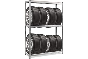 GiantexUK 3-Tier Tyre Racking, 8 Tyres Heavy Duty Garage Shelving Unit with Adjustable Shelves & Non-Slip Foot Pads, Industrial Tire Storage Rack for Warehouse Workshop, Load Capacity 795kg