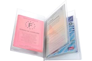 AGENDA DISCOUNT 1 étui de Protection multicartes 4 Volets (8 Faces) - Carte de Cantine, Carte Grise, Nouveau permis de Conduire, Carte d'identité, Carte d'abonnement - 8,8 x 13,8cm - Cristal