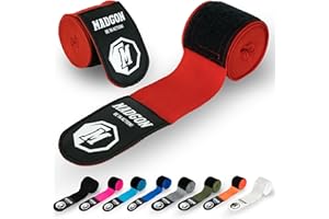 MADGON Vendas Boxeo con Correa de Velcro y Gancho para el Pulgar – 3m / 3,8 m / 4,5m – Vendaje Boxeo Duradero para MMA, Kickboxing, Sparring – Excelente Absorción del Sudor
