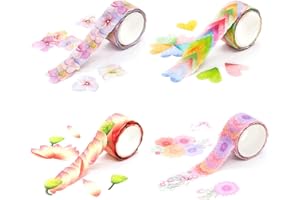 ASFINS Nastro Carta Petalo, 4 Rotoli Washi Tapes petali Washi Tape Bullet Journal Carta Washi, Scrapbooking Nastro Adesivo per Forniture Artigianali Fai da te e Decorazioni (200pcs/Roll)