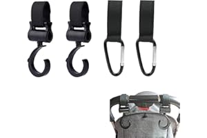 VXIWSCY Lot de 4 Crochets pour Poussette Universels, Adaptateurs Noirs Multifonctionnels, Accessoires de Poussette Robustes et Pivotants, Idéaux pour Sacs à Langer et Courses