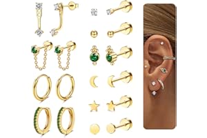 JeweBella 10 par hipoalergicznych damskich kolczyków srebrnych/złotych zestaw kolczyków damskich ze stali nierdzewnej, piercing do uszu kreole chrząstki do wielokrotnego piercingu