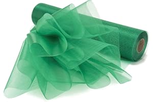 Weddecor 25m x 29cm Snow Sheer Hunter Green Organza Roll Sash Glitter Fabric for Table Runner Sashes Wedding & Christmas Decoration, Chair Cover Bows, Party Favours, Ribbon Crafting Supplies, 1pc