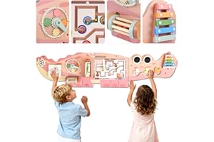 Delousiber Wooden Crocodile Busy Board Wall-Mounted, Montessori Activity Centre with Xylophone, Bead Maze & Weather Calendar, Educational Toy for Toddlers 3+ Years, Boys & Girls Gift