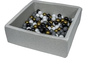 Velinda Piscine a balles pour Enfant, Dimensions: 90x90 cm, Aire de Jeu + 150 balles (Couleurs des balles: Noir, Blanc, Or, Gris)