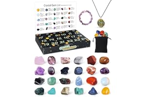 NEUFOOD Kalendarz adwentowy 2024, kryształki, kalendarz adwentowy z 24 kryształami czakr i arkuszem identyfikacyjnym, kamienie szlachetne, minerały, prezenty na Boże Narodzenie, dla chłopców i dziewczynek,