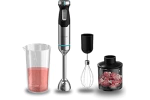 Cecotec Batidora de Mano XL Power Pulsar 2300MAX Cream&Crush Pro. 2300W, CrossBlades, 4 Cuchillas Acero, Antisalpicaduras, Turbo, Velocidad Ajustable, Diseño Ergonómico, Accesorios, Soft Touch