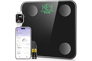 Ovutek Smart Scale for Body Weight, Body Fat Scale Digital Bathroom Scale BMI Weighing, Accurate Body Composition Monitor for People with Smartphone App, Bluetooth Enabled, Compact Size, 180kg