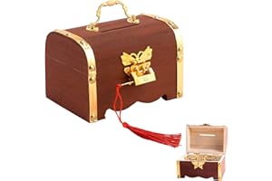 ZIGefofo Scrigno del Tesoro in Legno con Lucchetto Vintage Salvadanaio Legno Bambini Scrigno del Tesoro Pirati Giocattolo per Festa dei Pirati Conservazione Decorazione - 14,5 x 10 x 10 cm