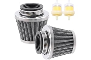 Mardatt 4Pcs 35mm Motorcycle Air Filter with Fuel Filters, Air Intake Cone Filter Air Breather Filter Double Filter Screen Filter Curved Motorcycle Air Filter Cleaner for Mini Bike Motorcycle