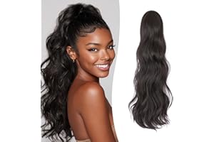 S-noilite Longue queue de cheval avec cordon de serrage, épaisse et ondulée, postiche synthétique à clipser de 66 cm pour femme,Drawstring Ponytail,Brun foncé