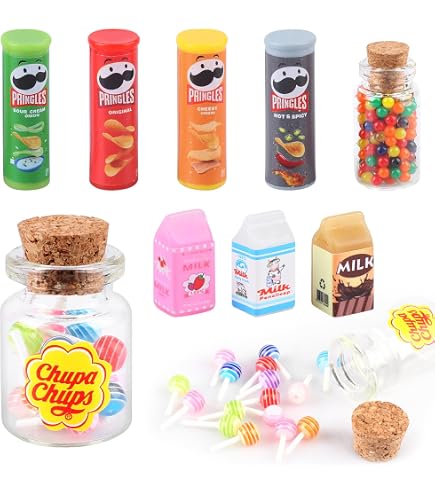 Miniatur Essen & Trinken Für Puppenhaus 1/12 | Inkl. Cocktails, Chips, Milch & Mehr | Für Wichteltür & Weihnachtsdeko