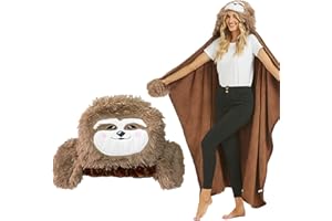 ERACII Geschenke für Frauen, Tragbare Decke für Frauen, Dunkelbraun-faultier Geschenk für Frauen, Sofadecke Faultier Decke Warmer Kuscheldecke Flauschig, Decke mit Hut und Handschuhen,150 x 125 cm