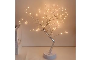 Lámpara de mesa para árbol,VGE 108 LED DIY Lámpara para árbol artificial,Luces de hilo de cobre a pilas/USB para Bonsai Dormitorio Escritorio Navidad Fiesta Decoración Regalos San Valentín