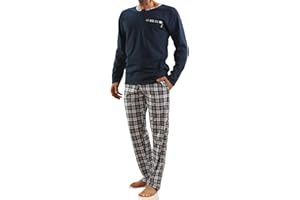 sesto senso Pigiama Uomo Cotone Lungo 100% Cotone Biancheria Invernale da Notte Pigiami Due Pezzi Lingerie Maniche Lunghe Pantaloni Lunghi