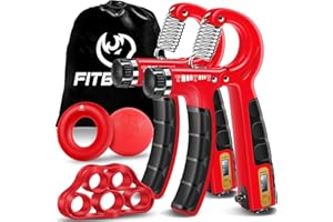 FitBeast Kit de Entrenamiento para Fortalecer Agarre 5 Piezas, 2 Resistencia Ajustable para Antebrazo, Estirador de Dedos, Anillo de Agarre y Bola de Alivio Estrés para Atletas