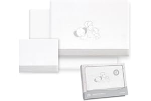 Interbaby - Juego Sabanas Carrito Bebe 40x80 Poliester 100% | Sabana Cuna Coralina, Cálida | Incluye Sabana Bajera, Encimera y Funda de Almohada | Ideal Invierno | Elefante Globo Corazón Blanco/Gris