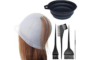 6 stycken stränghuva-set i silikon, highlight-mössa, hårfärgningstillbehör med virknål, med hårfärgningskamverktyg och hårfärgningsskålar, för kvinnor och flickor, blåst, rosa