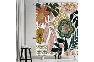 Tenda Doccia Boho, Uiiooazy Tenda da Doccia Fiori Rose Foglie Verdi Pianta Tenda per Doccia Antimuffa Impermeabile Tessuto in Poliestere Lavable Opaca Tenda per Vasca da Bagno con 12 Ganci 180Lx180Acm