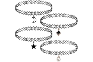 COUDUAN Coudouan 4-Pack Black Gothic Tattoo Lace Chokers - Elastic Stretchable Neon Chokers for Teen Girls