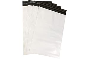 Goodway Lot de 100 sacs d'expédition en polyéthylène basse densité 45 x 60 cm, blanc, noir, autocollant, indéchirable, imperméable, opaque, sacs d'expédition
