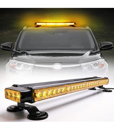 Gyrophare Magnétique LED 95 Cm 80 LED - Barre Stroboscopique 12V/24V Ambre/Blanc, Aimants Puissants