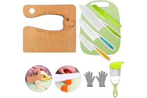 Goodchef Kindermesser Set 9-teiligs, Sicherheitsmesser für Kinder ab 2 Jahren, Montessori Küchenset mit Schneidemesser, Kinder Küchenutensilien für Lernen & Spielen(Krokodil)