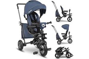 LIONELO Tris Bicicleta 2 en 1 Niño hasta 25 kg 12-60M Triciclo y Carrito- Bicicleta Cinturones de 3 Puntos con Fundas Regulación Gradual del Respaldo de 3 Niveles Gris Oscuro … (Azul)
