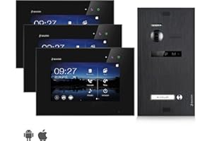 Balter EVO Video Türsprechanlage ✓ Touchscreen 7 Zoll Monitor Schwarz ✓ 2-Draht Bus ✓ Schwarze Türstation für 1 Familienhaus Türklingel ✓ 150° Weitwinkel-Kamera (3 Monitore, Mit App)