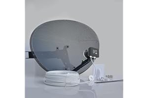 VIEWI SSL Satellites Freesat HDR Satellite Dish DIY Self Installation Kit, Latest Dish with Quad LNB, Twin White Coax Cable, All necessary Brackets, Bolts and SATELLITE FINDER (50 Meter Kit, White)