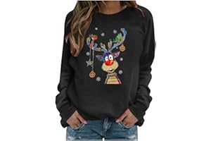 GENERIC Christmas Jumpers for Women Xmas Funny Ugly Reindeer Pattern Printed Women's Fashion Christmas Jumper 2025 Classic Casual Capless Long Sleeve Tops Women Plus Size Festival Sweatshirt Novel Pullover