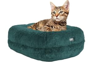 Omlet Calming Super Soft Luxury Donut Cat Bed | Easy to Clean with Machine Washable Removable Cover | Deep Filled Cat Bed for a Cuddly Feeling | One Size | Peacock Green