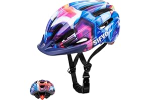 Kids Bike Helmet with Safety Light, SIFVO Kids Helmet 50-57cm Adjustable for Kids 5-8-10-12, Cycle Helmets with Visor for Boys & Girls