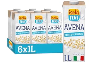 Isola Plus - Bevanda Vegetale d'Avena 6x1L, Fonte di Calcio, Senza Zuccheri Aggiunti, Senza Lattosio, a Basso Contenuto di Grassi e Sale, Vegan