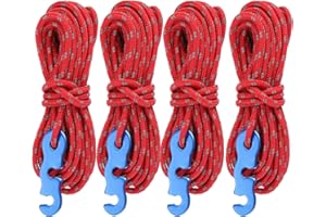 MissFox 4 Pezzi Tiranti Tenda, 13 Piedi/4 Metri Corda per Tenda Campeggio con Tenditori in Alluminio, Corda Riflettente di Nylon 3mm per Telone Telo Parasole Escursionismo all'Aperto, Rosso