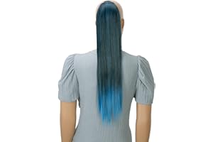 CAISHA by PRETTYSHOP 60cm Postizo Extensión De Cabello Cola De Caballo Trenza Con 2 Cintas Liso Mezcla Azul Claro Negro HCB5