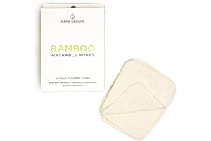 Mama Designs Bamboo Reusable Baby Wipes - 10 Eco Friendly Super Soft Washable Baby Cloths, Naturally Absorbent & Antibacterial Flannels for Delicate Skin Face Hands