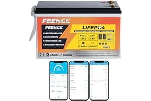 FEENCE Batteria al litio da 330 Ah Lifepo4, 12 V, 330 Ah con BMS, batteria al litio da 200 A, 4224 Wh, 15000 cicli, ideale per camper, trailer, barca e applicazioni di campeggio