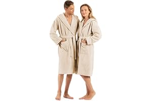 ENGLISH HOME Bademantel Damen Flauschig, Bademantel Herren mit Kapuze aus Baumwolle, Frottee Saunamantel, Unisex, Sauna Mantel Damen mit langem Gürtel S/M - L/XL
