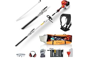 BU-KO 52cc Cortasetos de Gasolina de Largo Alcance de y Barra de extensión de 75cm con Bolsa de Herramientas para un Almacenamiento cómodo, Corte de precisión para setos y arbustos Altos