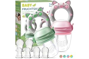 NATURAS BOUQUTIS Grignoteuse Bébé- Lot de 2 Tétine Grignoteuse Bebe, Sans BPA en 3 Tailles Inclus 8 Tetines Evolutives, Sucette Fruits Bebe 3+ Mois, Produit Accessoire Bébé Diversification Alimentaire (Vert + Rose)