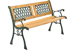 Juskys Banco de jardín Sanremo — Banco de Madera de 2 plazas con reposabrazos y Respaldo — Banco Resistente a la Intemperie 122 x 54 x 73 cm - Elementos Laterales de Hierro Fundido