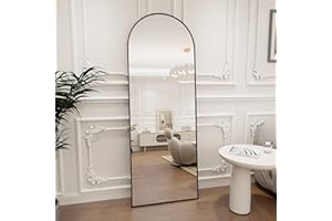 Koonmi - Specchio ad arco a figura intera, 44 x 147 cm, grande, da montare/appoggiare alla parete, a pavimento, per spogliatoio, soggiorno, nero