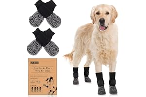 GYURO 2 Pairs Anti Slip Dog Socks Paws Stop Licking, Dog Paw Protectors Dog Socks with Grips Strong Traction Adjustable Dog gripper socks for hardwood floors and Indoor Walking (Black, L)