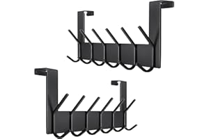 SKOLOO Lot de 2 porte-manteau avec 6 crochets, crochets de porte à suspendre sans perçage, pour cuisine, salle de bain, salon et couloir, noir