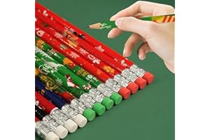QUOHE 24 Pièces Crayon avec Gomme de Noël, Crayons de Bois Noel Petits Cadeaux Calendrier Avent, Petit Cadeaux de Table Noel Sacs Ensemble de Cadeau Scolaires pour Étudiants Enfants Collegue